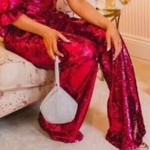 Zara Limited Edition Pink Sequined Trousers Small NWT Blogger Fav Holiday Party